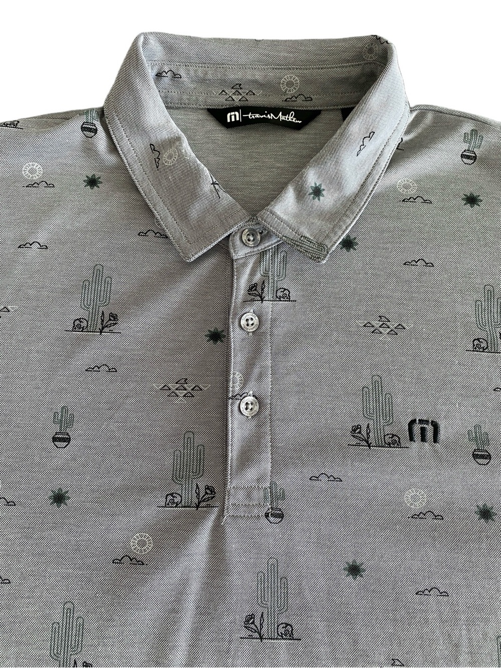 Travis Mathew Men’s Golf Polo Size XL Gray Cactus & Skull Print